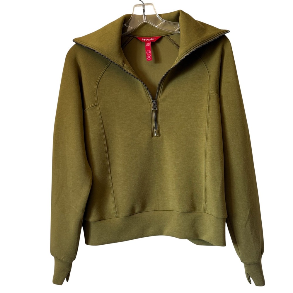 Spanx AirEssentials Half Zip Pullover Olive Green Sweatshirt XS 49202R - Picture 4 of 6